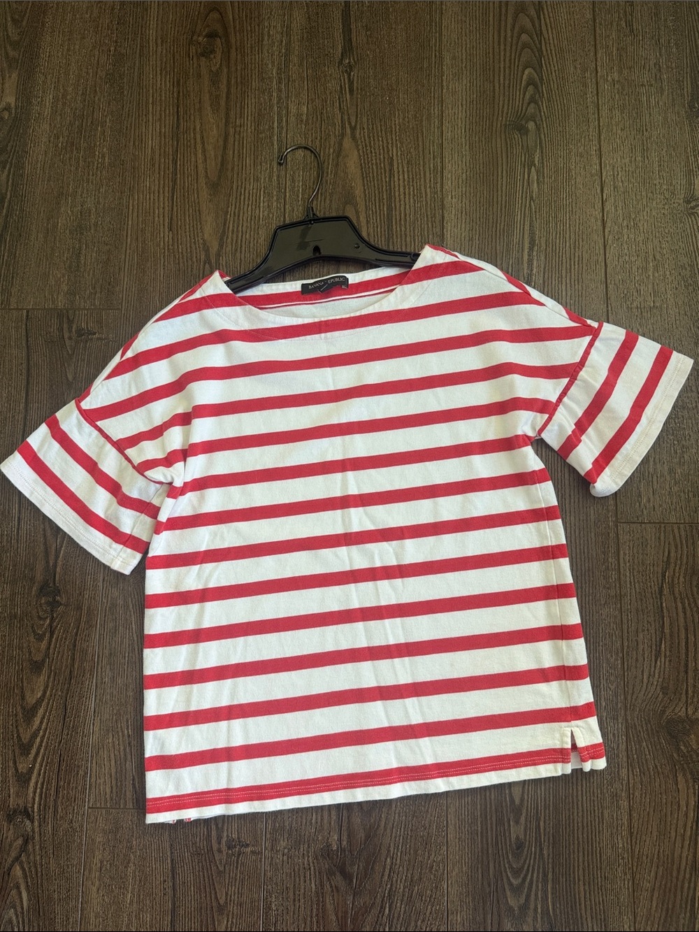 Banana Republic White and Red Striped Short-Bell Sleeve  Cotton Tee XS